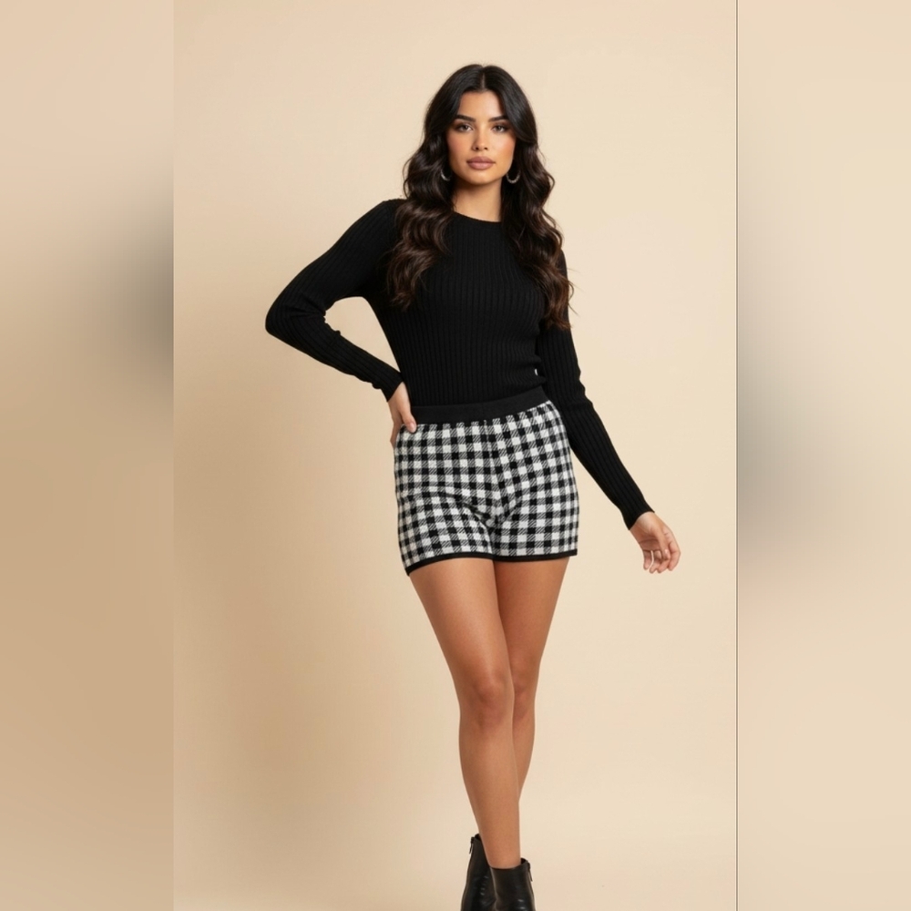 Black and White Checkered Women Shorts